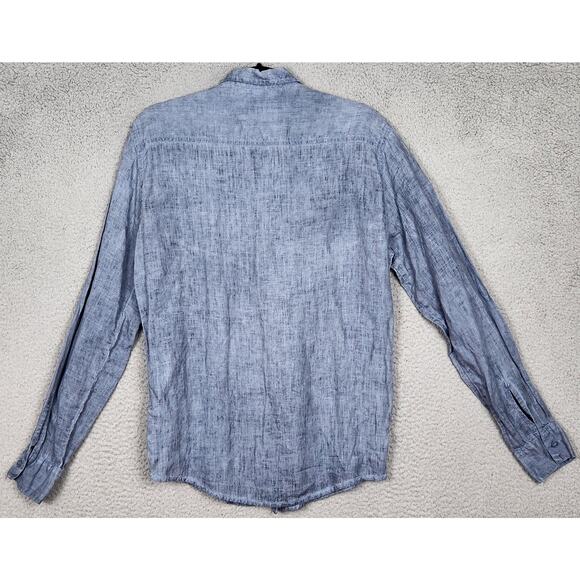 HARIS COTTON Shirt Mens Small Blue Button Up Long Sleeve 100% Linen Greece - Picture 5 of 8